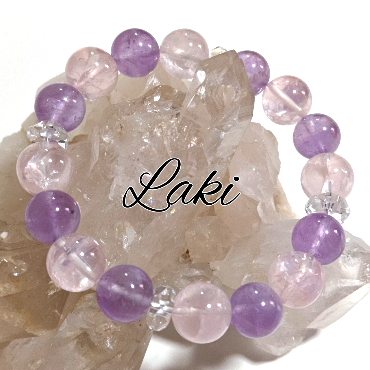 ローズアイリスクォーツ ラベンダーアメジスト 水晶 天然石ストーンブレスレット
