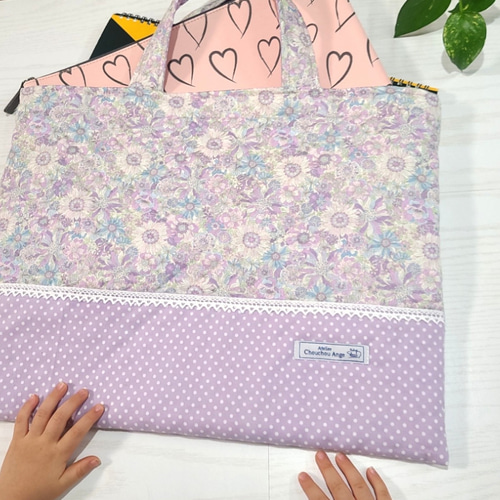 レッスンバッグ 絵本袋 裏地付き キルト生地 日本製生地 ラベンダー