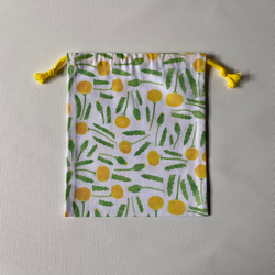 【受注製作】デザイナーズファブリックの巾着袋（小）たんぽぽ柄、チューリップ柄 5枚目の画像