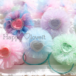 ☆キラキラハート♡チュールポンポンヘアゴム 雑貨・その他 ハッピー