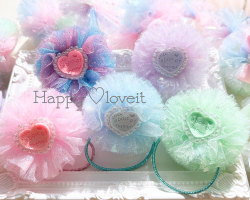 チュールリボン♡ヘアゴム♡ リボンヘアゴム ♪ チュール ビーズ2個セット ヘアゴム asukaribbon24