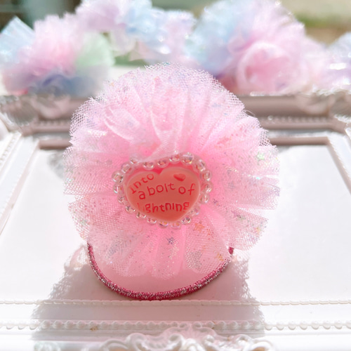 ☆キラキラハート♡チュールポンポンヘアゴム 雑貨・その他 ハッピー