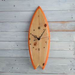 SURFBOARD Clock　スワローテール　オレンジ 1枚目の画像