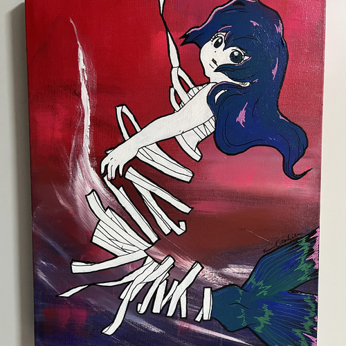 絵画 アート インテリア 原画 赤 かわいい キャラクター 現代