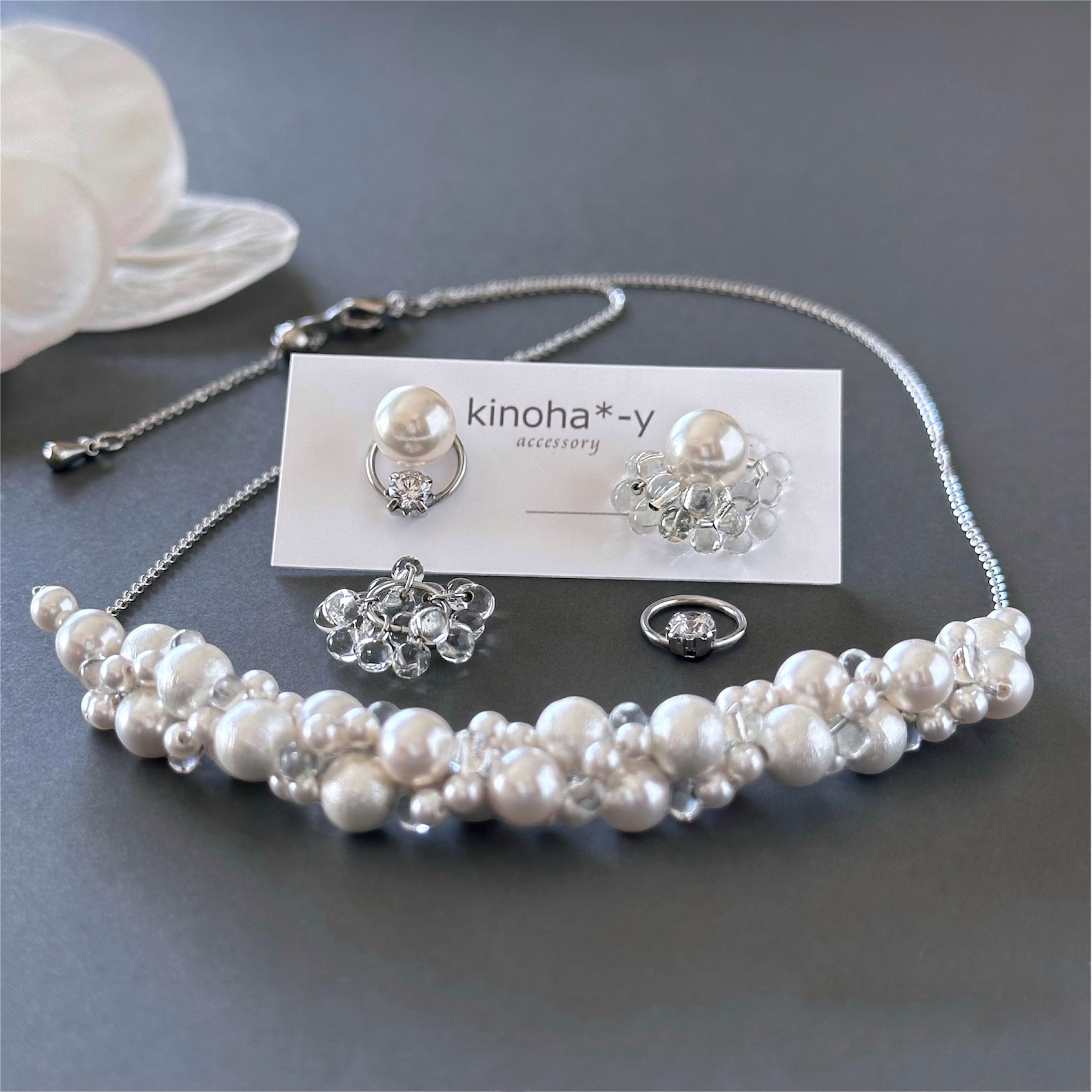 2種パール チェーンネックレス & 一粒パールの着せかえ耳飾り  シルバー/ゴールド フォーマル サージカルステンレス