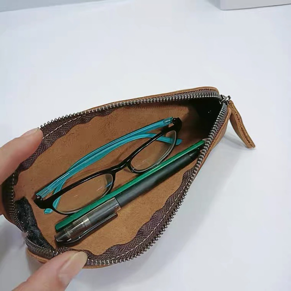 【入学準備】柔らかい本革筆箱メガネケースペンケース　色味ランダム 9枚目の画像