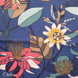 1.5m×1m～　フランス　オックス生地　ブルー　DOMOTEX　/　綿100％　コットン　ボタニカル柄　花柄 2枚目の画像