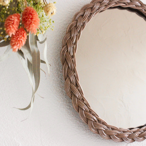 ラタンミラー（ブラウン・編み込み） 【壁掛け・ウォールミラー・鏡