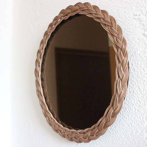 ラタンミラー（ブラウン・編み込み） 【壁掛け・ウォールミラー・鏡