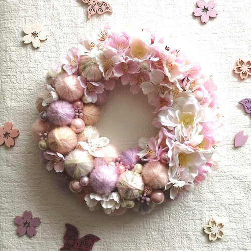 受注制作ふんわり春リース
