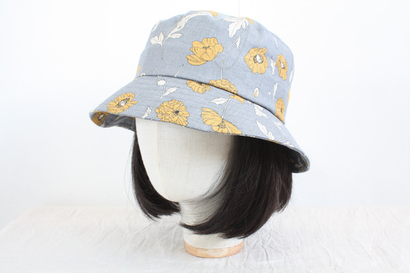リボンセット*グレーリネンの花柄ハット　ナチュラル　春夏　帽子　紫外線対策　ファッション　おでかけ　アウトドア　キャンプ 13枚目の画像