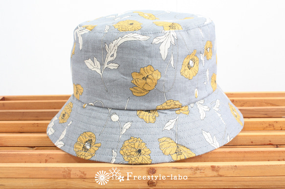 リボンセット*グレーリネンの花柄ハット　ナチュラル　春夏　帽子　紫外線対策　ファッション　おでかけ　アウトドア　キャンプ 10枚目の画像