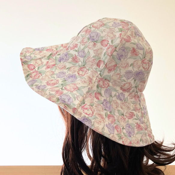 春色チューリップの帽子とミニトートのセット（ピンク×パープル） 6枚目の画像