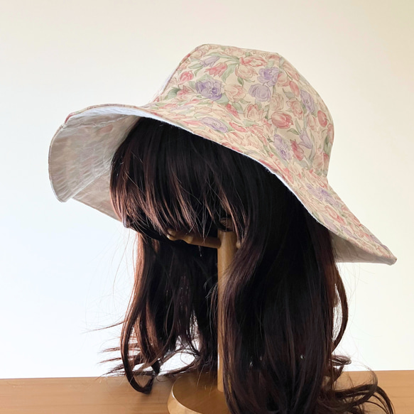 春色チューリップの帽子とミニトートのセット（ピンク×パープル） 7枚目の画像