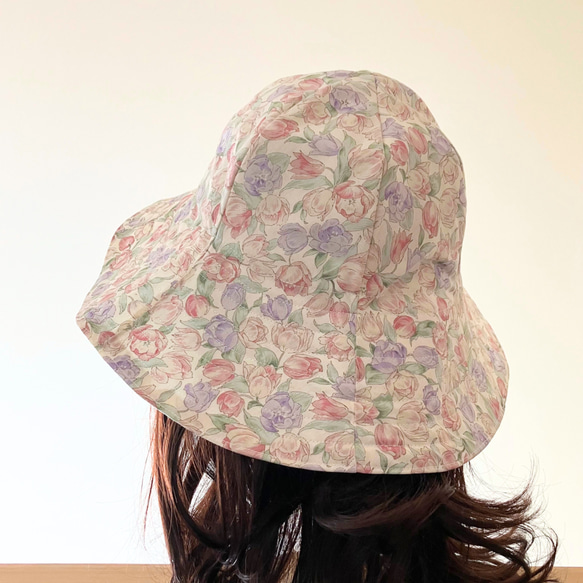 春色チューリップの帽子とミニトートのセット（ピンク×パープル） 5枚目の画像