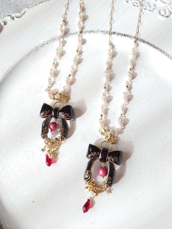 Ange au ruban＊BLACK×GOLD ネックレス 1枚目の画像