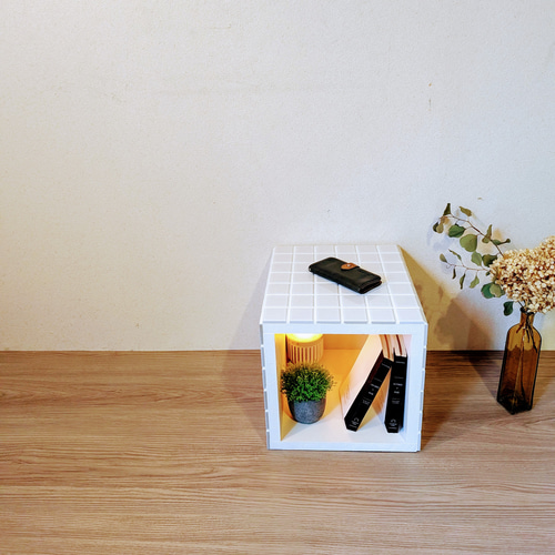 収納付き キューブ タイルテーブル [受注生産品] サイドテーブル 木と