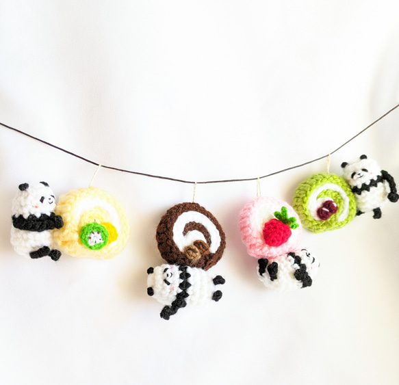 【受注制作】ロールケーキ大好き♡パンダさんのガーランド 2枚目の画像