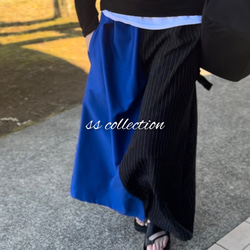 ■3天內出貨■ [2/26再次上架]雙面。細條紋和舊藍色長裙。彈性腰春夏 第3張的照片