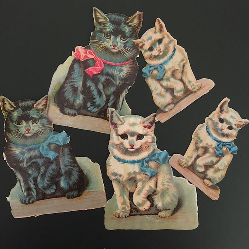 50%OFF イギリス ドイツ 猫のアンティーククロモス 白猫 ギフト 黒猫 アンティーク雑貨
