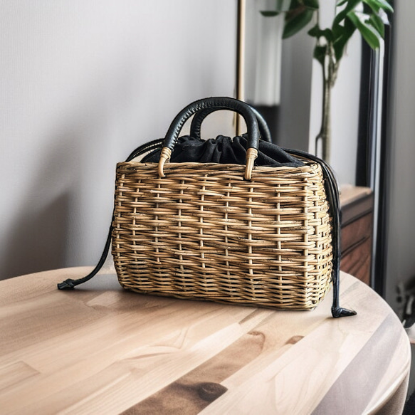 通勤にもかごバッグ 定番型 ナチュラルラタンアラログ かごバッグ mi