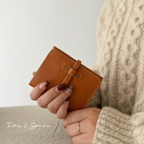 牛革製☆薄型二つ折り財布】紐留めカードケース│コンパクト│隠し