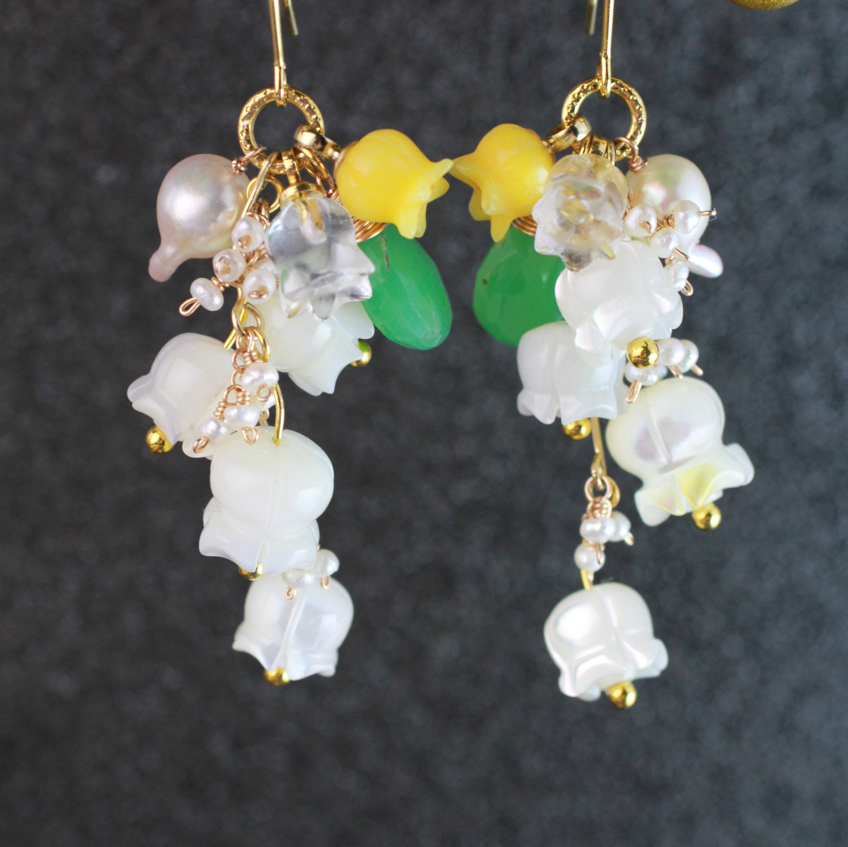 【1個限定】スズラン　あこや真珠　クリソプレーズ　耳飾り