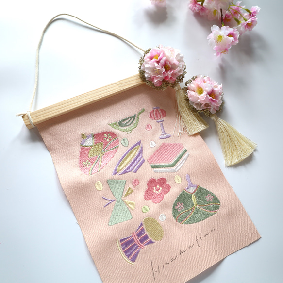 ひなまつりミニタペストリー❁桜❁No.86　タペストリー　ひな祭り　お雛さん　ひな飾り　桃の節句　花束 4枚目の画像