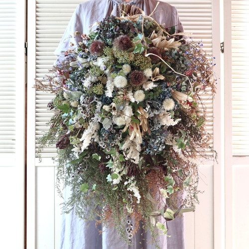 75cm) ＊特大＊タンポポの綿毛とアジサイのボリュームスワッグ/ドライ  