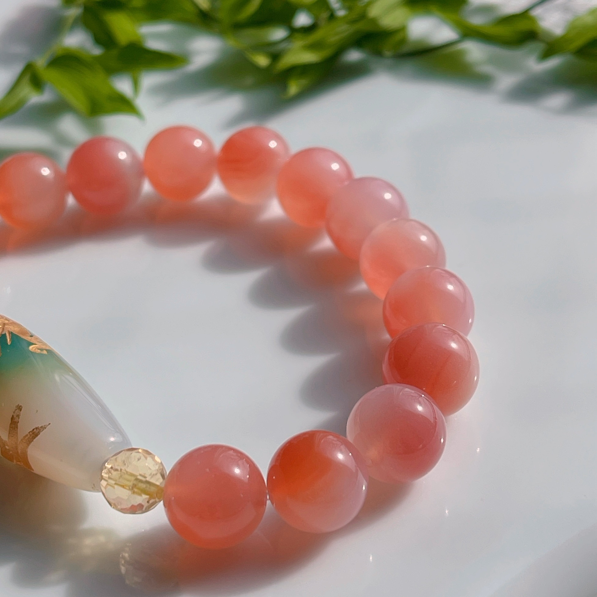 手彫り皇帝龍天珠&塩原瑪瑙ブレス〜シトリンを添えて