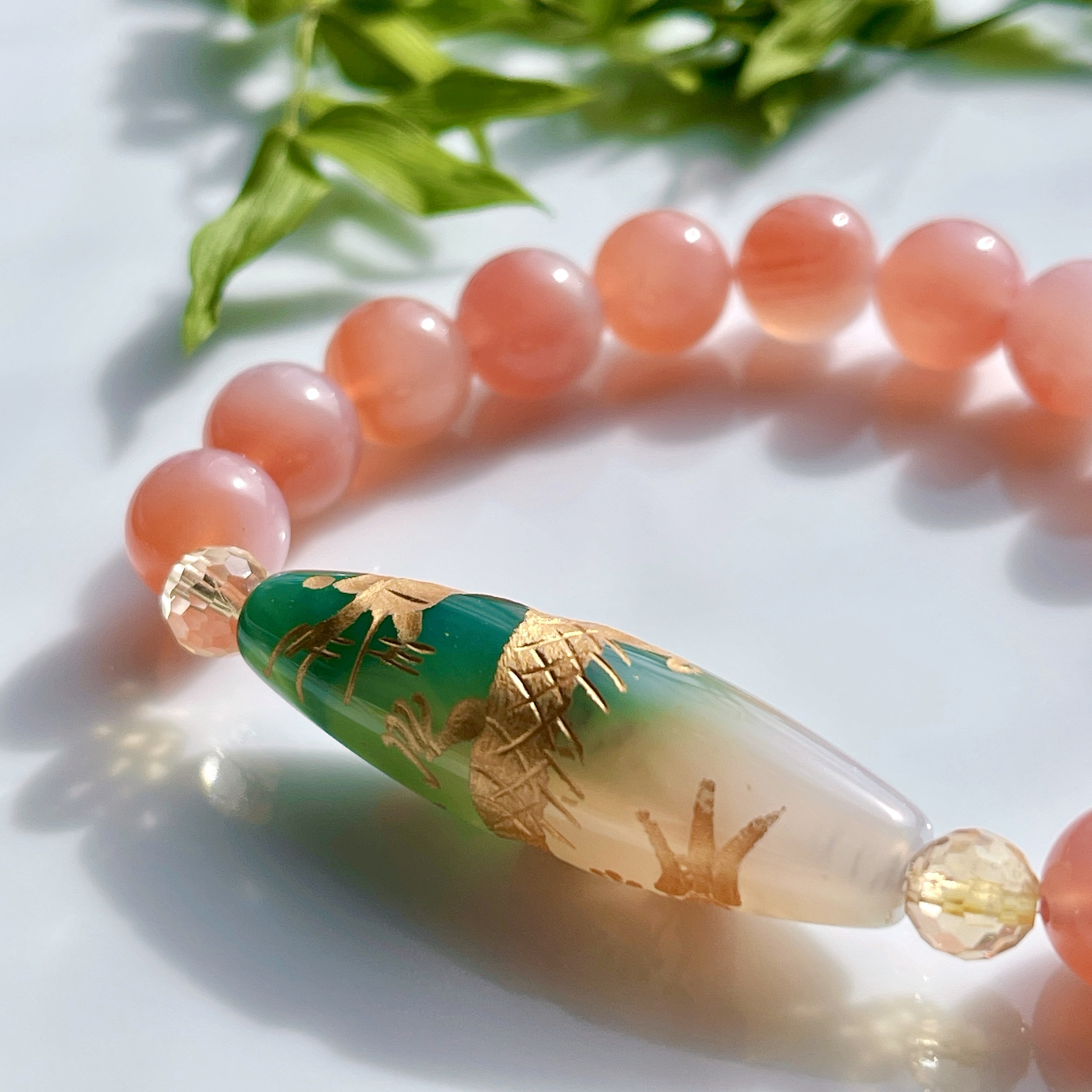 手彫り皇帝龍天珠&塩原瑪瑙ブレス〜シトリンを添えて