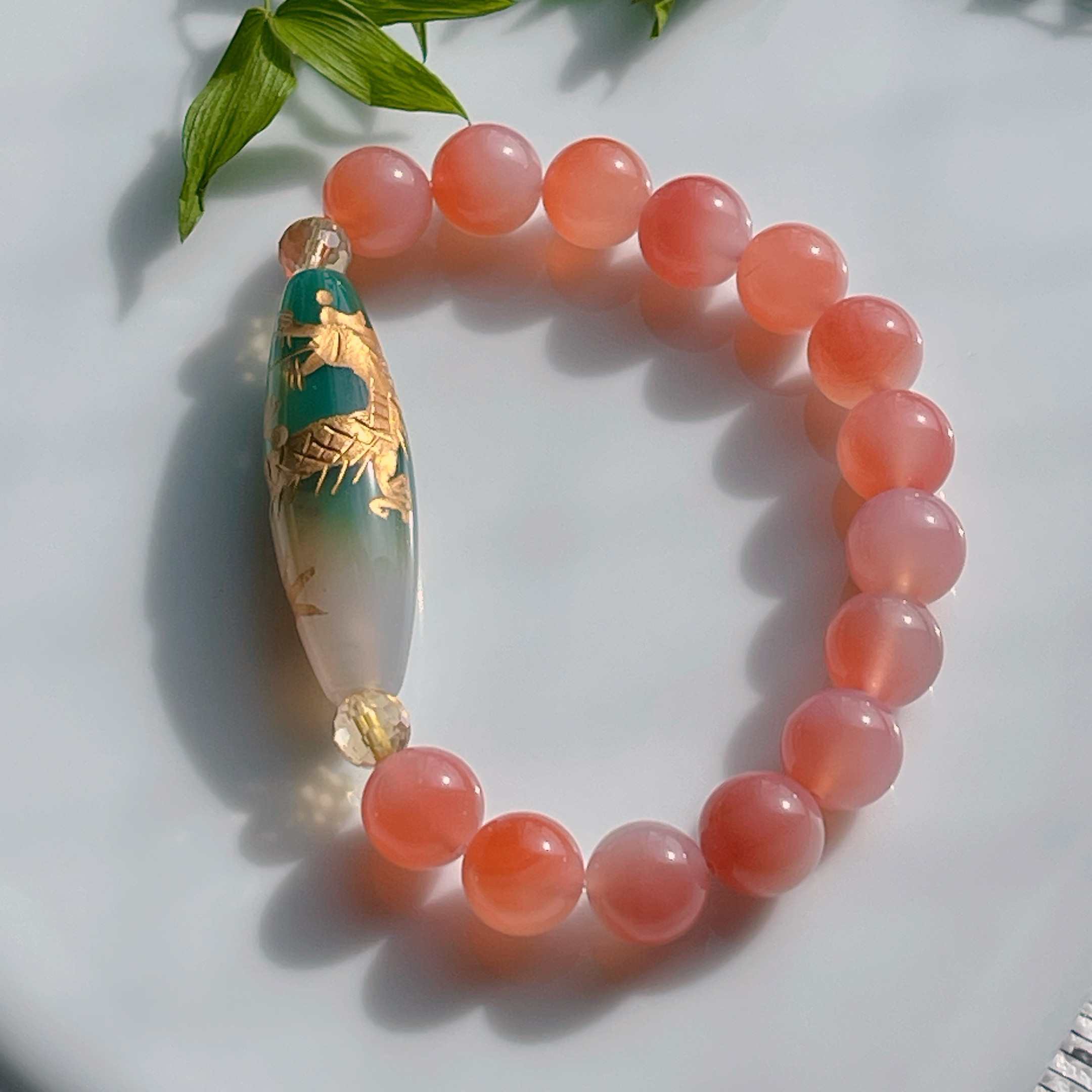 手彫り皇帝龍天珠&塩原瑪瑙ブレス〜シトリンを添えて