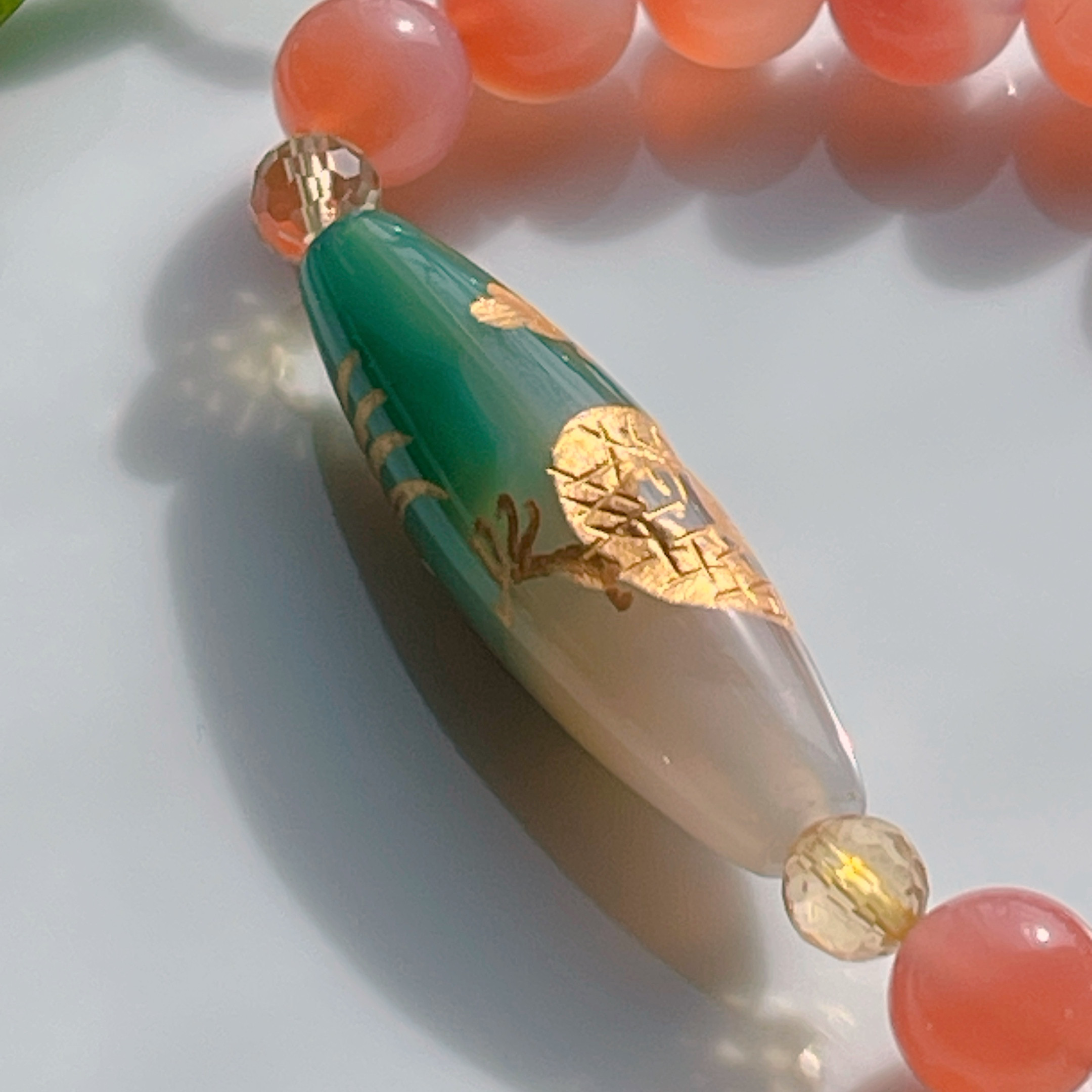 手彫り皇帝龍天珠&塩原瑪瑙ブレス〜シトリンを添えて