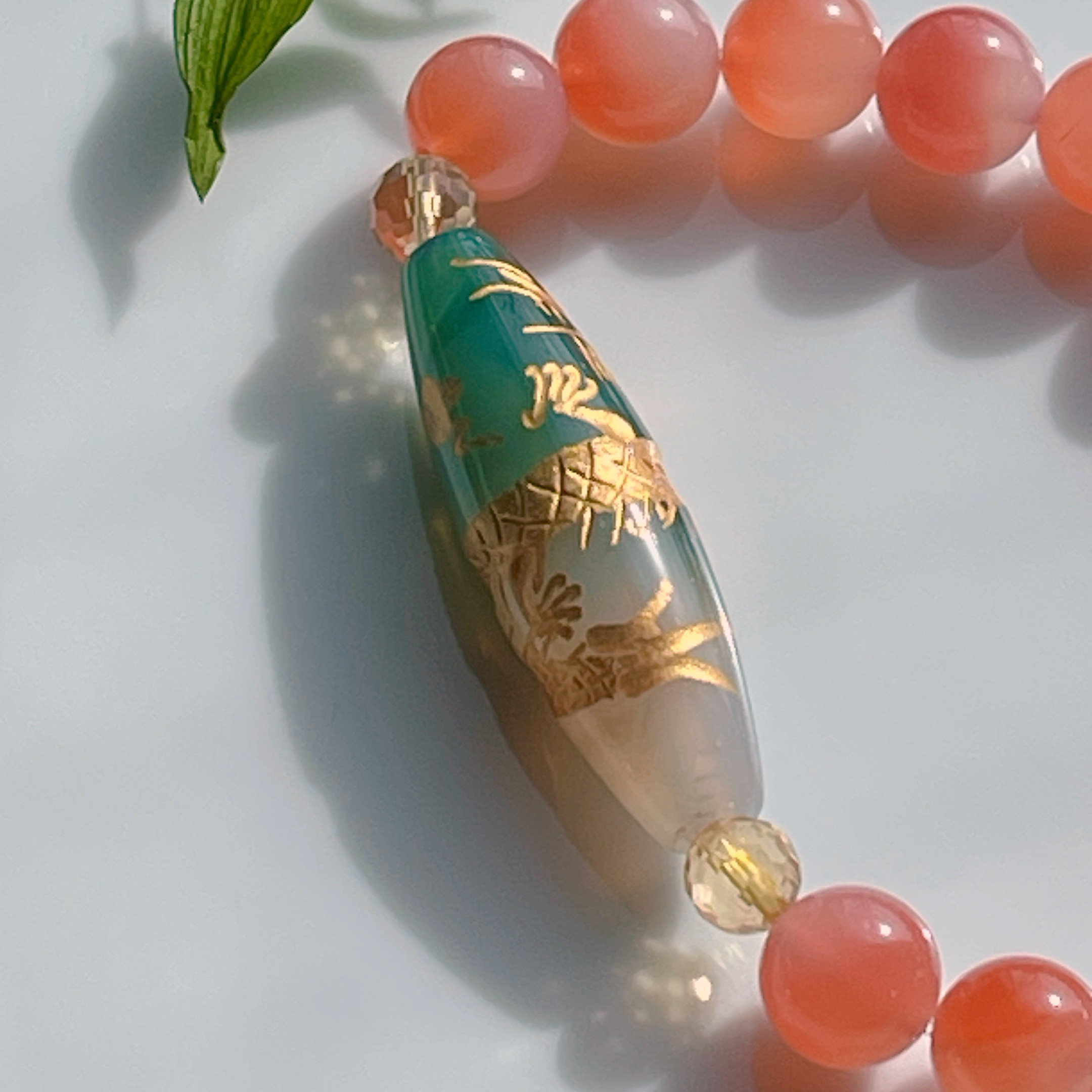 手彫り皇帝龍天珠&塩原瑪瑙ブレス〜シトリンを添えて