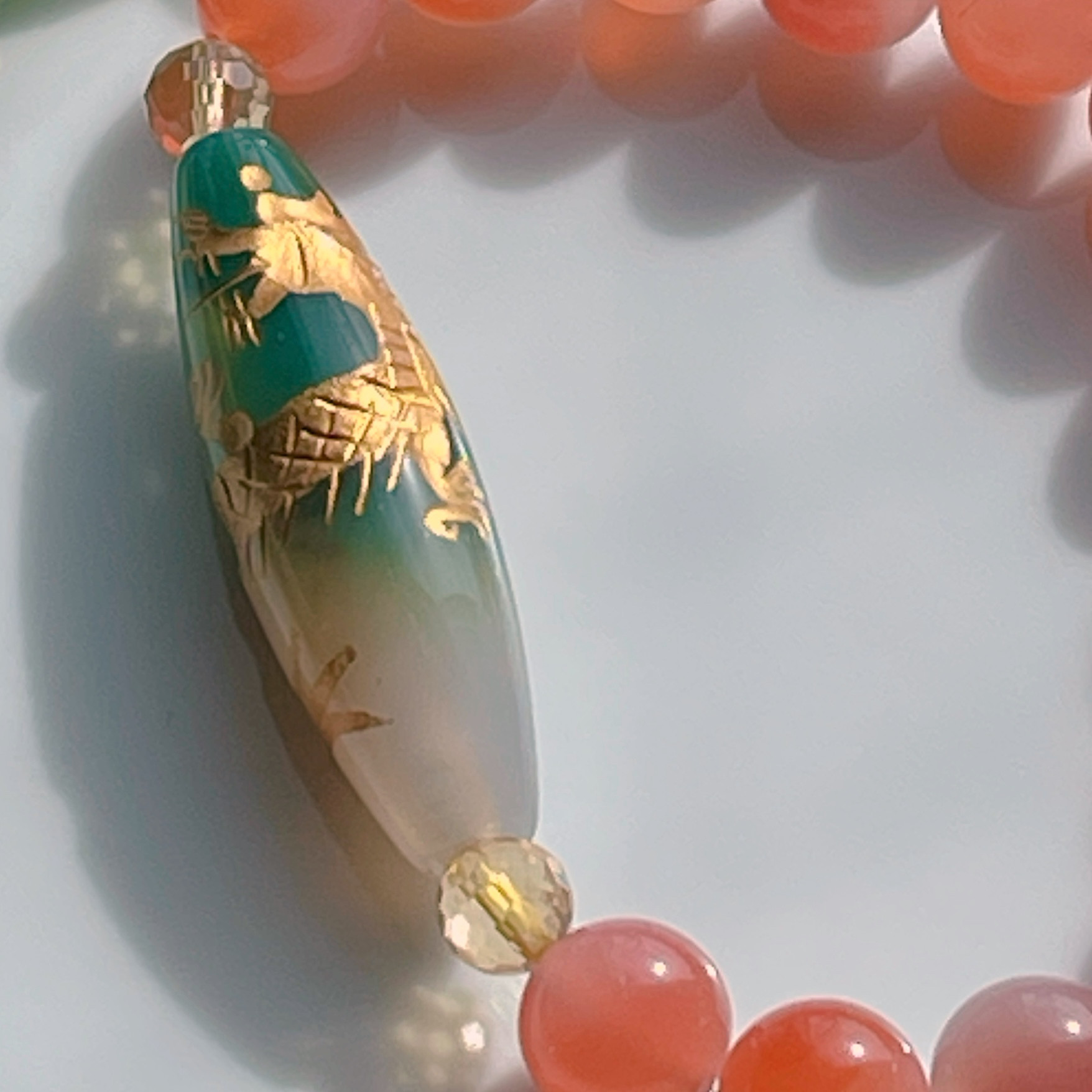 手彫り皇帝龍天珠&塩原瑪瑙ブレス〜シトリンを添えて