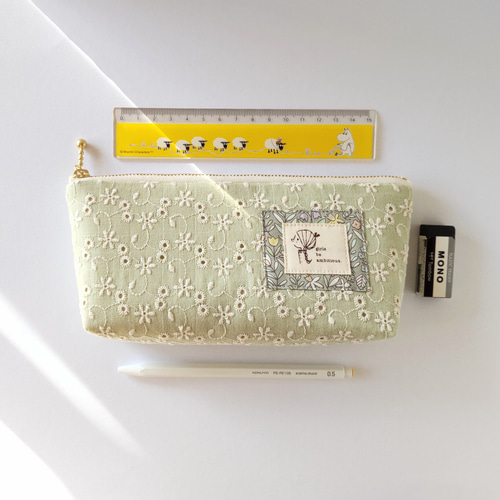 マルチポーチ　ペンケース　デニムポケットレース柄　ハンドメイド マルチポーチ ペンケース デニムポケットレース柄 ハンドメイド