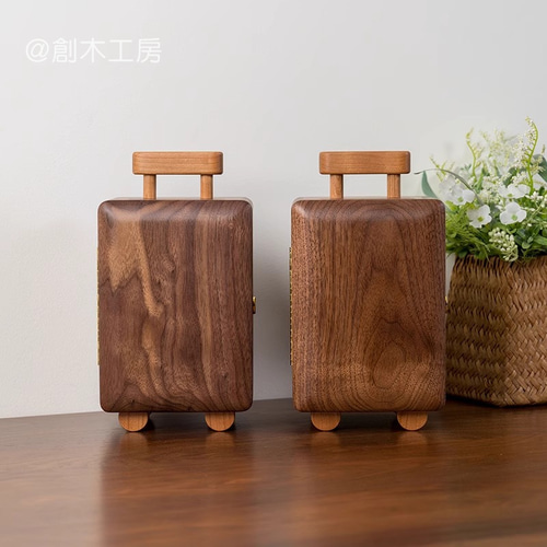トランク形の貯金箱 子供 無垢ウォールナット材 かわいい コインケース