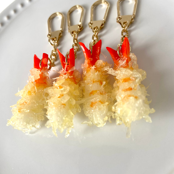 ミニサイズ！　海老天　キーホルダー　食品サンプル　フェイクフード　個性的　ミニチュア　揚げ物　海老　天ぷら 2枚目の画像