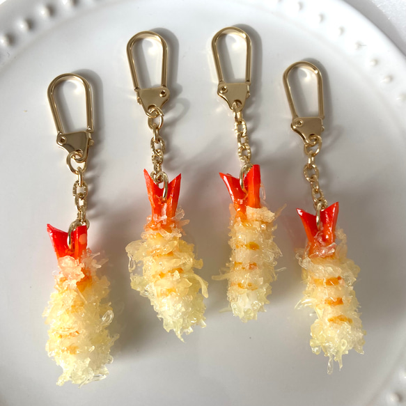 ミニサイズ！　海老天　キーホルダー　食品サンプル　フェイクフード　個性的　ミニチュア　揚げ物　海老　天ぷら 4枚目の画像