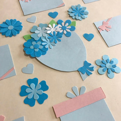 メッセージカード（花束付き）＆アレンジフラワー  クラフトパンチ（ブルー） 2枚目の画像