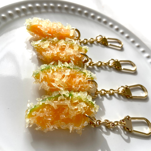 ミニサイズ！ かぼちゃ天 キーホルダー 食品サンプル フェイクフード