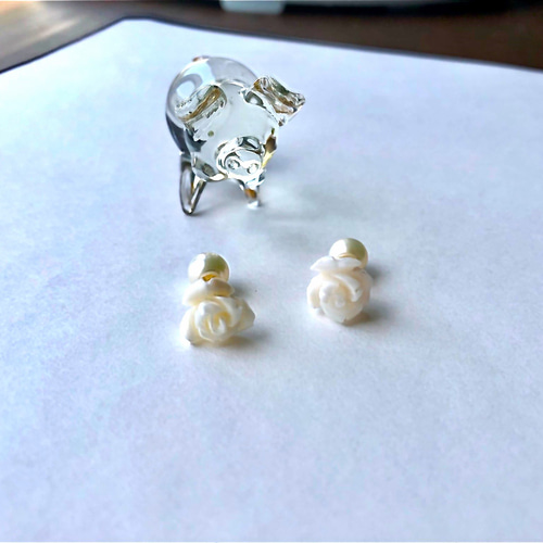 K18 白薔薇とパールのリバーシブルピアス ピアス（スタッド・一粒 