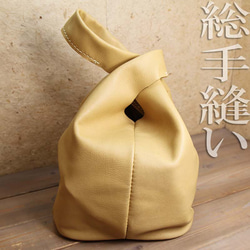 【総手縫い】JAPANESE KNOT BAG ノットバッグ くたっとした 本革 ソフト 巾着 ポーチ セカンドバッグ 1枚目の画像