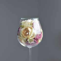 「Ema」薔薇と紫陽花のワイングラスのドライフラワー　ガラスドーム 【一点モノ】 11枚目の画像