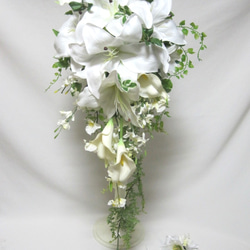 カサブランカのキャスケードブーケ♪ブートニア付き♪生花みたいに綺麗な造花です♪高品質なのに安い0679 10枚目の画像