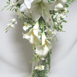 カサブランカのキャスケードブーケ♪ブートニア付き♪生花みたいに綺麗な造花です♪高品質なのに安い0679 13枚目の画像