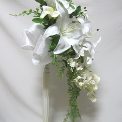 カサブランカのキャスケードブーケ♪ブートニア付き♪生花みたいに綺麗な造花です♪高品質なのに安い0679 17枚目の画像