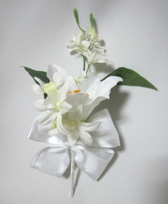 カサブランカのキャスケードブーケ♪ブートニア付き♪生花みたいに綺麗な造花です♪高品質なのに安い0679 20枚目の画像