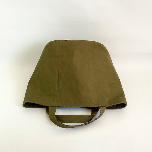 バケツバッグ　シンプルな丸底トートバッグ　11号帆布　グリーン　カーキ　母の日　プレゼント 9枚目の画像