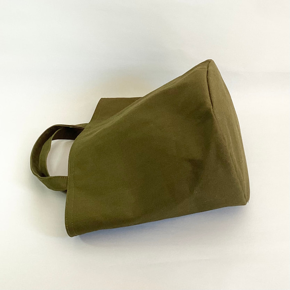 バケツバッグ　シンプルな丸底トートバッグ　11号帆布　グリーン　カーキ　母の日　プレゼント 8枚目の画像